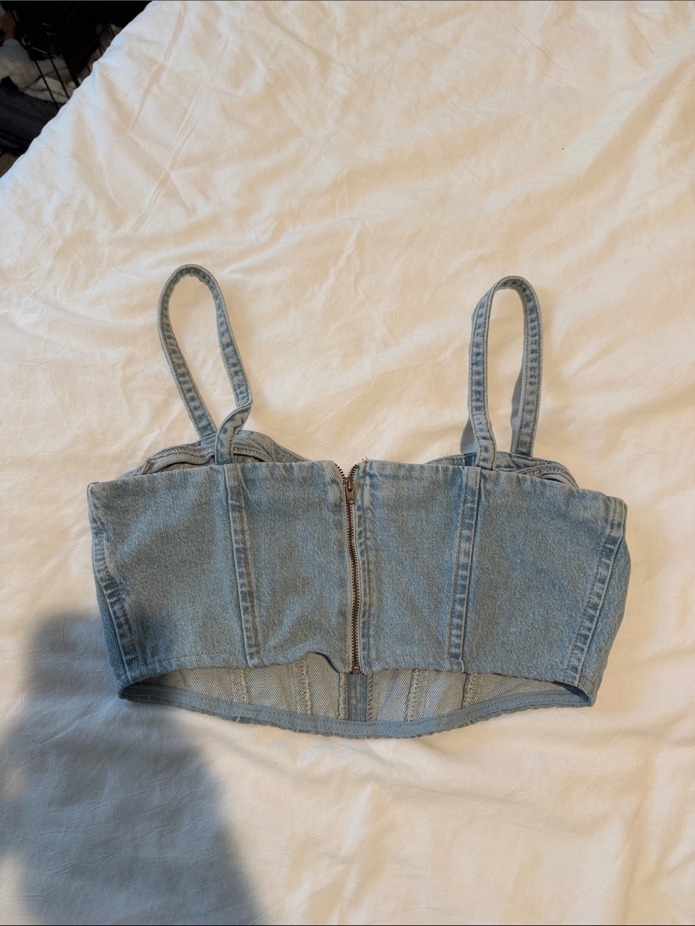 Zara Light Denim Bustier Crop - Picture 4 of 5